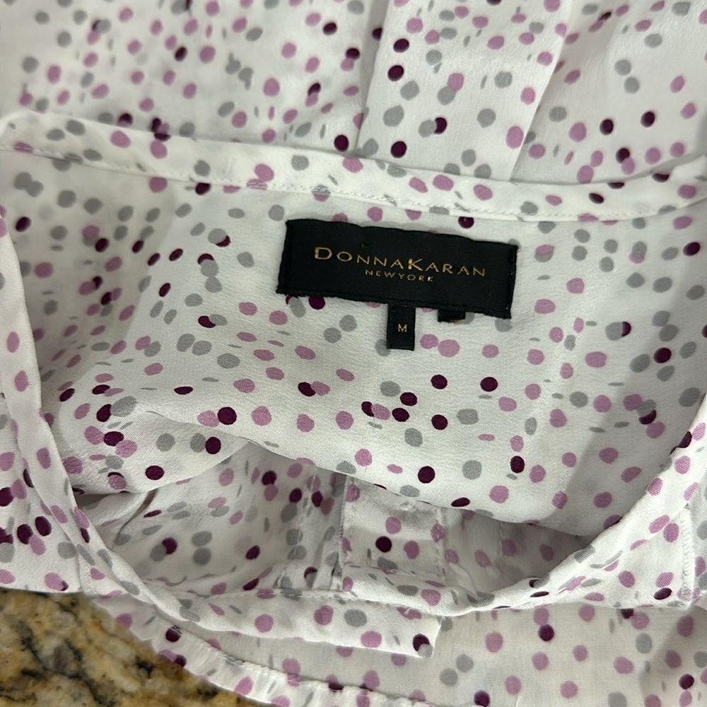 Donna Karan Silk Polka Dot Button Closure Long Sleeve Blouse Size M - Picture 6 of 12